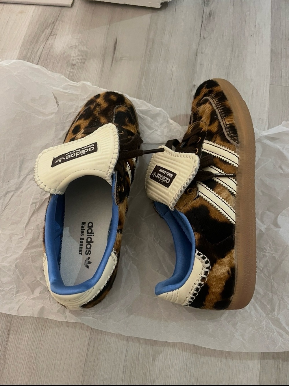 adidas Kids Leopard Print Samba Sneakers - Brown/White/Blue